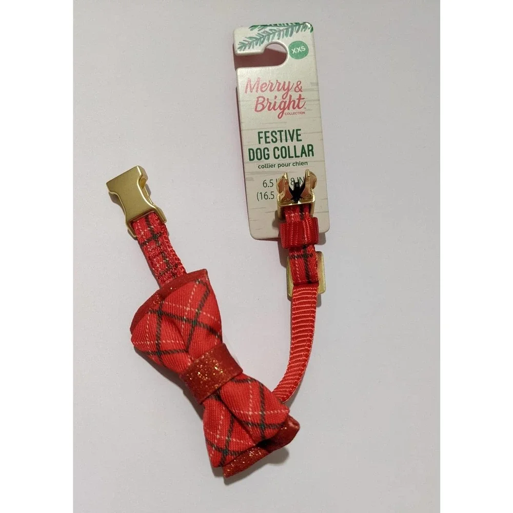3/$20 XXS new PetSmart dog puppy festive collar red gingham glitter bow